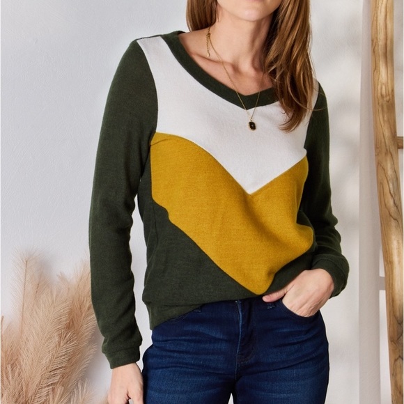 NEW Hailey & Co PLUS + REG Size Retro 1970s Color Block V-Neck Knit Top Blouse - Picture 7 of 11